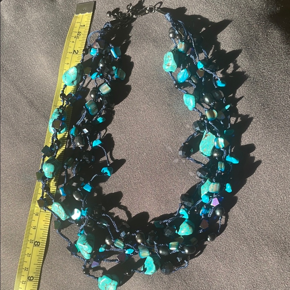 Elegant Blue and Black Beaded Necklace